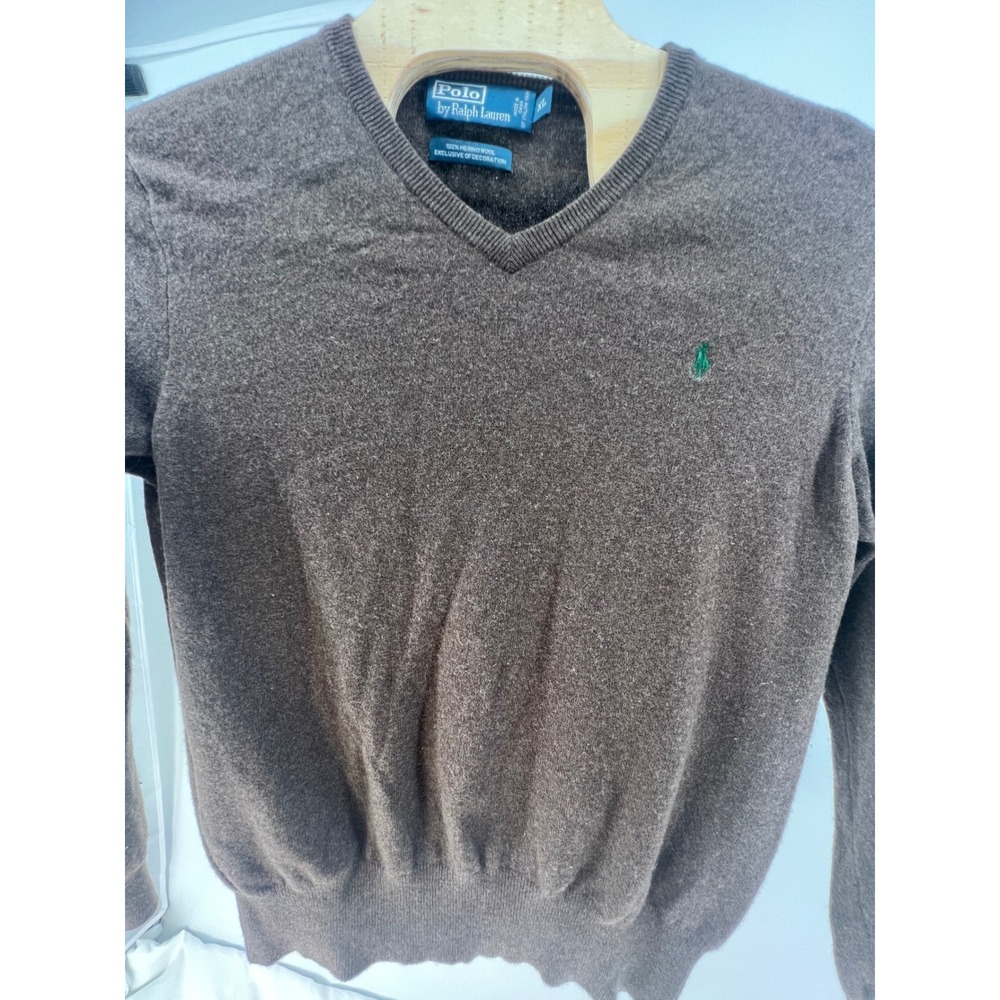 Polo Ralph Lauren‎ Merino Wool V Neck Sweater Brown XL Mens